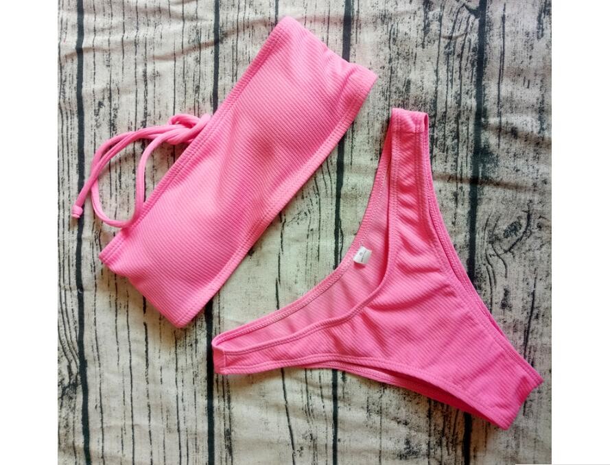 2019 Solid Bikini Brazilian Swimsuit Bikini Sexy Female Shoulder Swimsuit Bikini Suit Maillot De Bain Femme