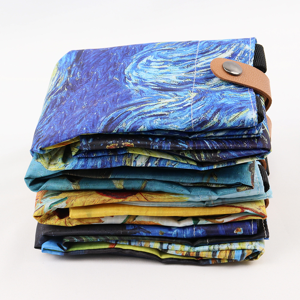 Customize Polyester Foldable Oil Painting Tote Bags Reusable Shopping Bag For Groceries Shoulder Bags