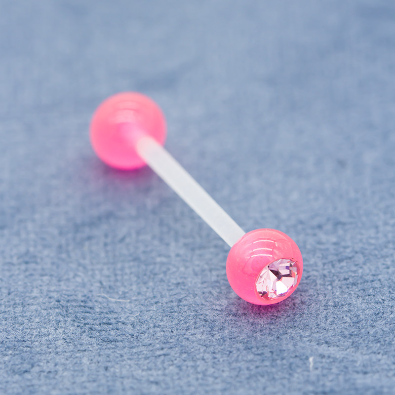3 Pieces Crystal Gems Plastic Barbell Tongue Piercing Hypoallergenic 14G