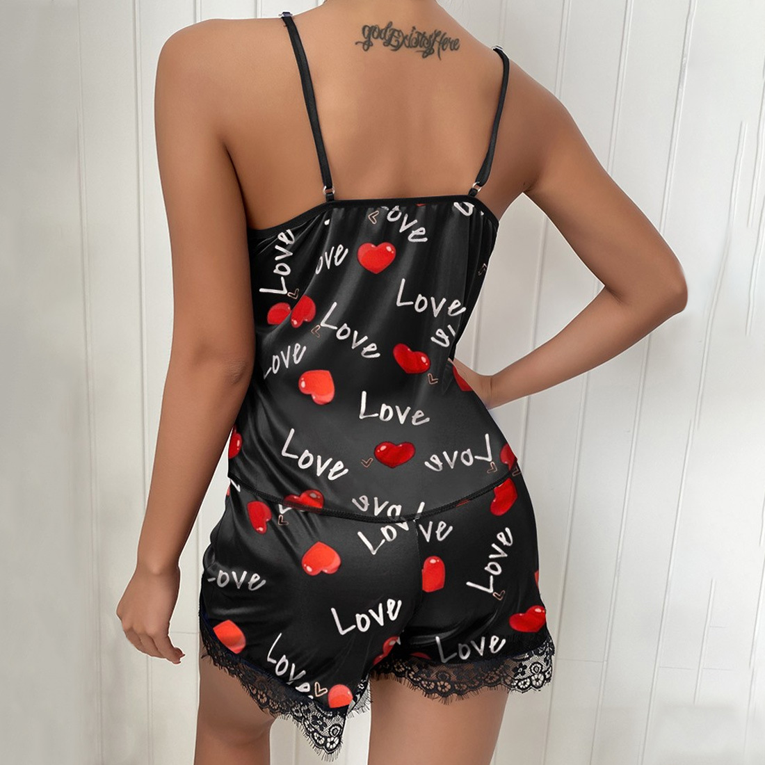 Soft Underwear Satin Lace Floral Edge Sleepwear Sexy Tempt Pajamas For Women Lingerie