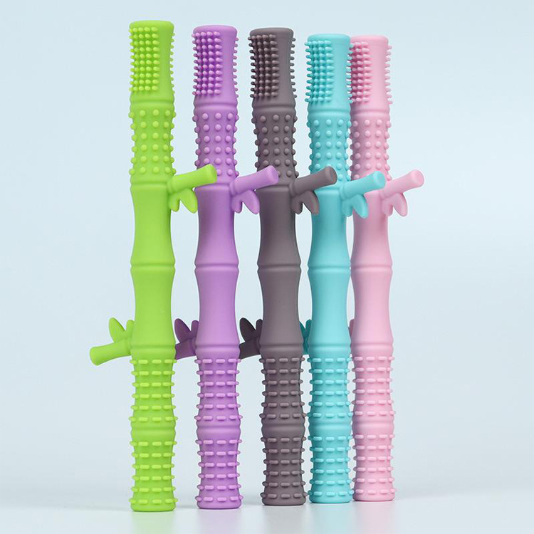 Teething Stick Toy For Baby Teether Food Grade Bamboo Design Teething Tube Silicone Teether Straws