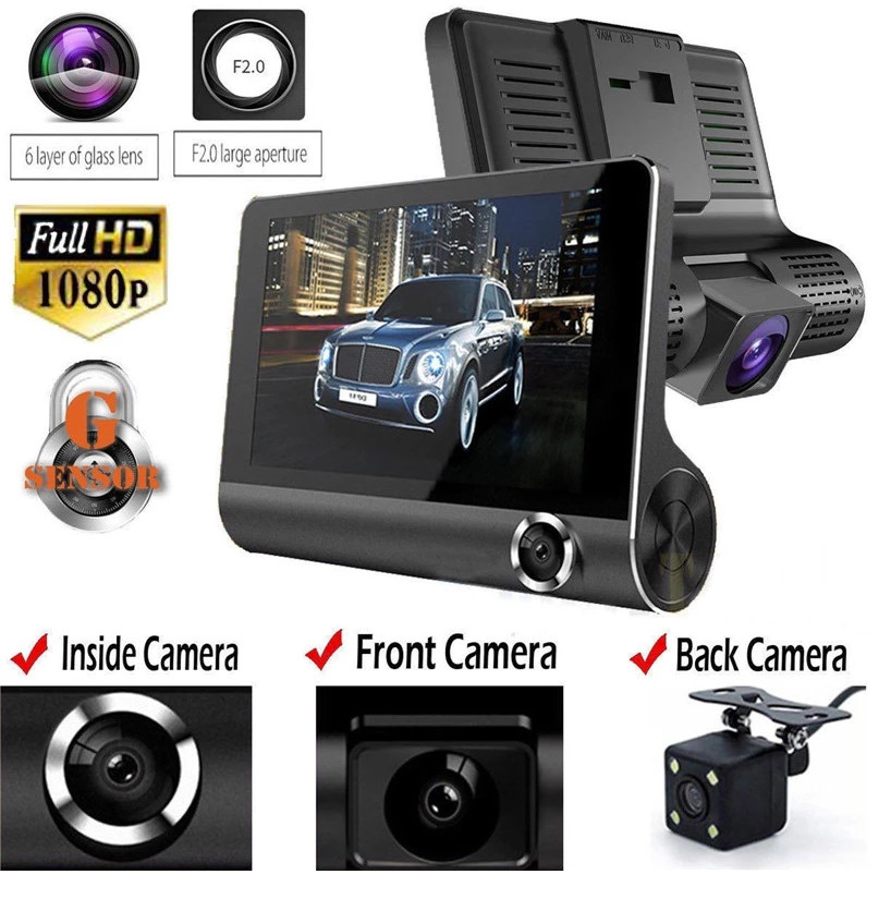 4 Inch IPS Screen Camera Car Camcorder FHD 1080p DVR With 3 Security Cameras