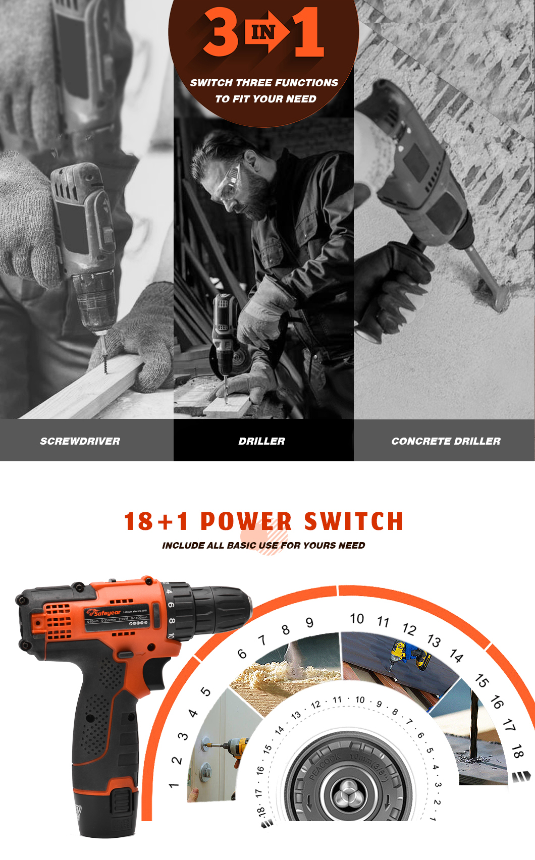 25N.M Drill Set Cordless Handheld Power Drills 12v Cordless Electric Screwdriver Set