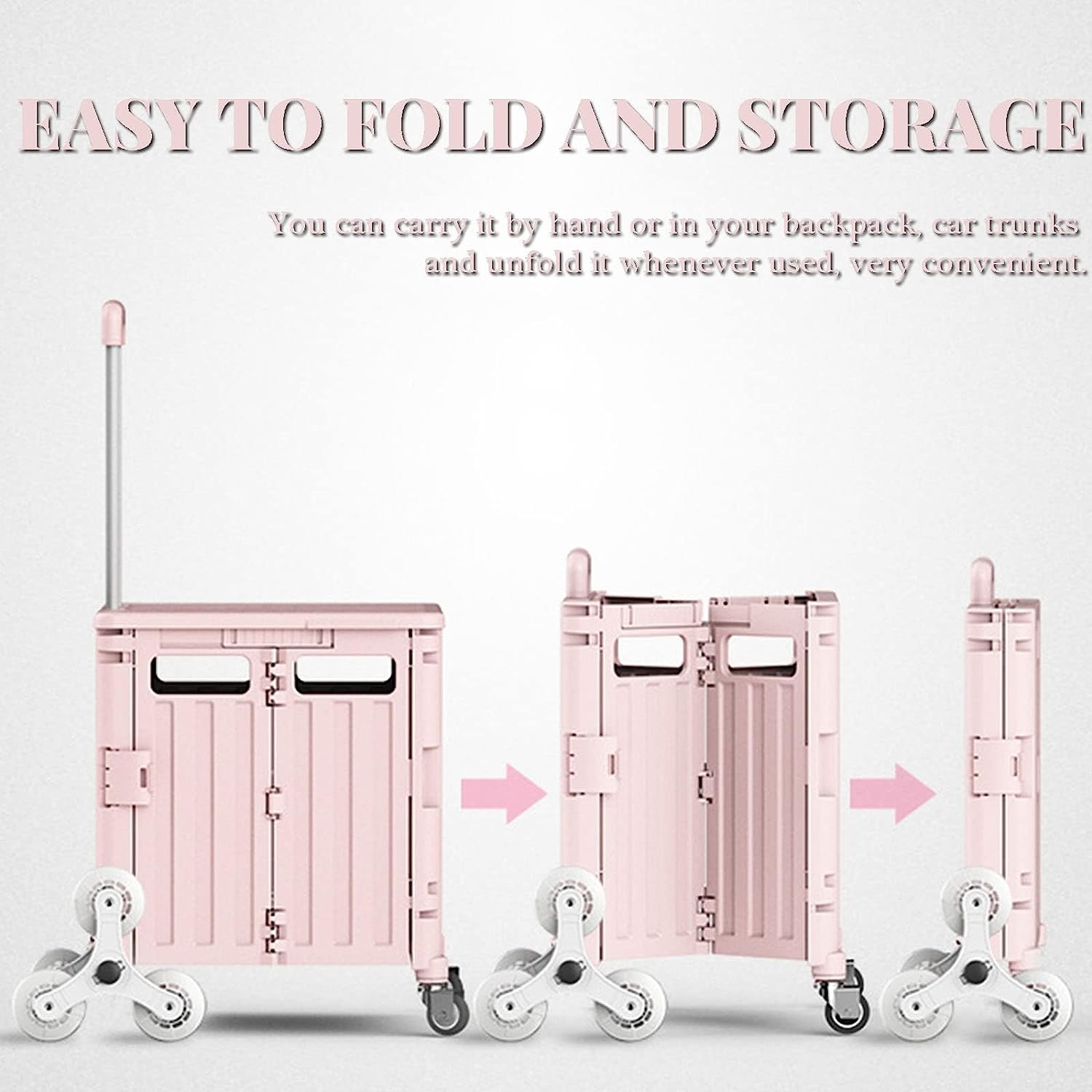 Foldable Cart With Stair Climbing Wheels, Collapsible Rolling Crate Telescoping Handle, Handcart For Grocery Book