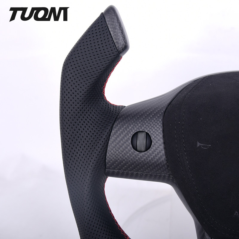 Matte Carbon Fiber Tesla Model 3 Model Y Steering Wheel Perforated Leather