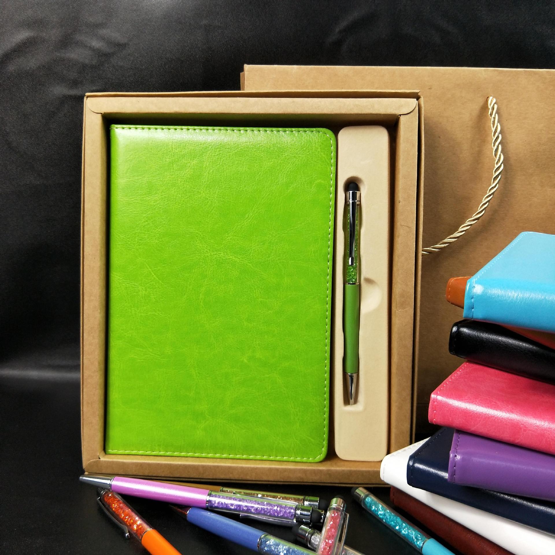 Leather Cover Material Folded Leaflet Binding Custom A5 PU Cover Note Book with Gift Box