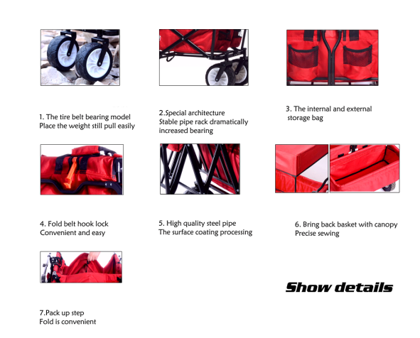 Steel Folding Outdoor Utility Wagon Multipurpose Trolley For Camping