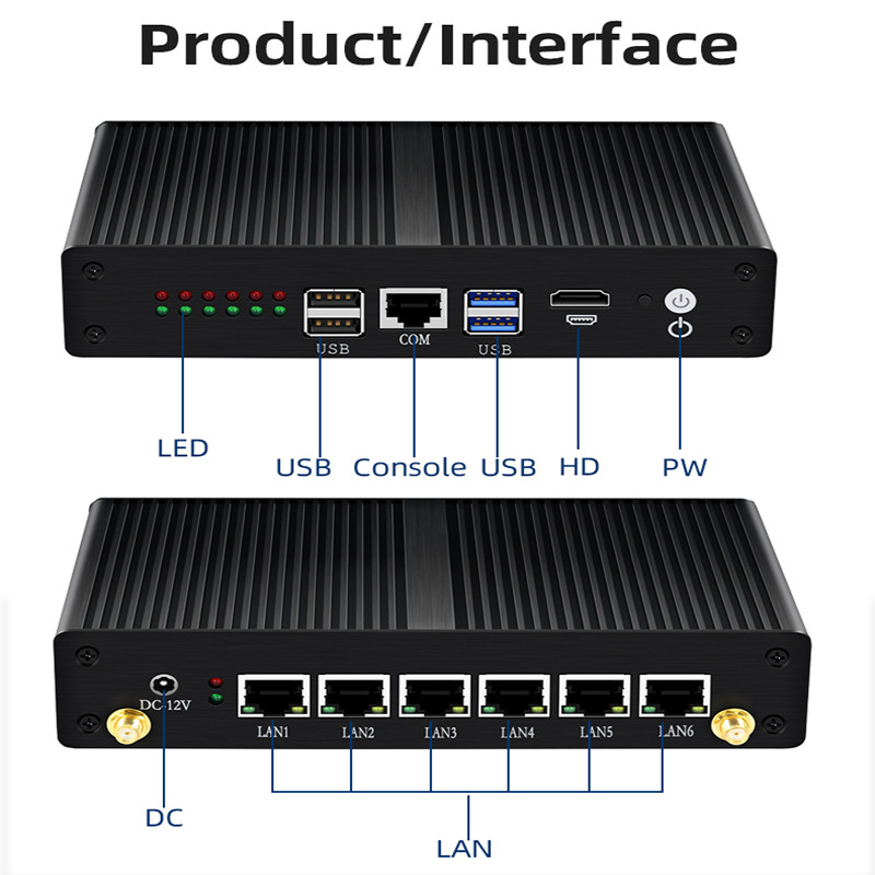 Intel Core I3 / I5 Fanless Desktop Software Router 6 RJ45 LAN DDR3 8GB RAM