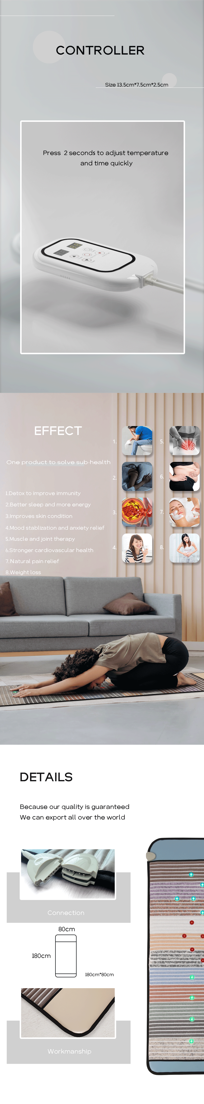 PEMF Tourmaline Amethyst Crystal Heating Pad Full Body Far Infrared Mat