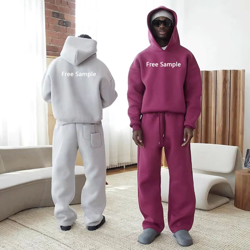 Unisex Streetwear Tracksuit Heavyweight Fleece Cotton Hoodie Sweatpants Set