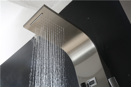 Black Seamless Thermostatic Shower Panel Column Tower Anti Deformation Large Water Output