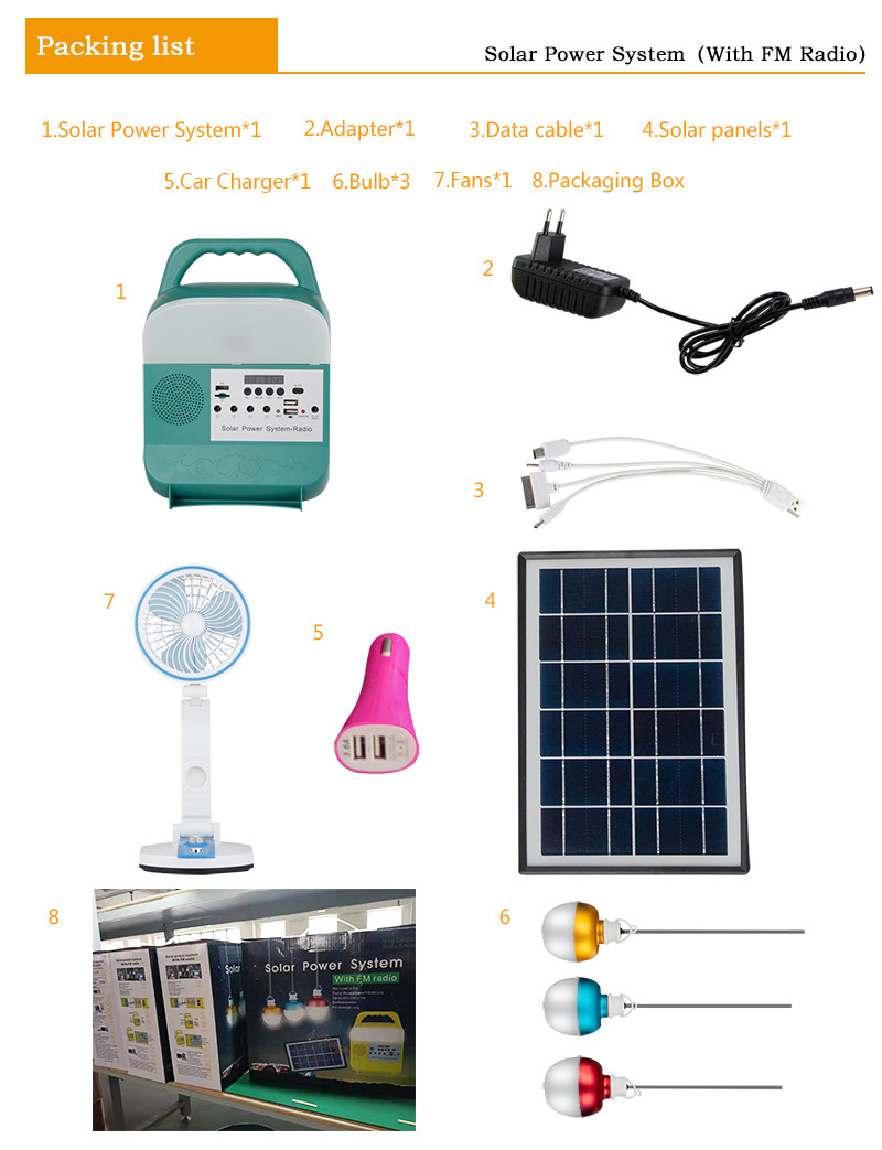 Emergency Lighting Magneto Solar Home System With Radio 5W Solar Lighting Kit