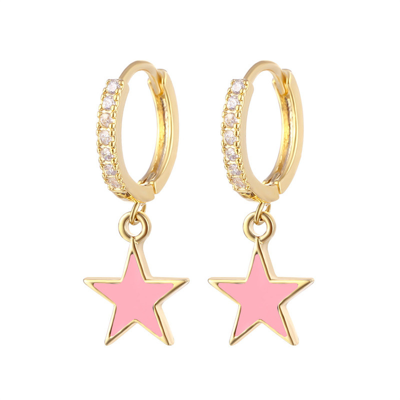 Colorful Enamel Star Hoop Earrings Real 925 Sterling Silver Earrings Rhodium Plated