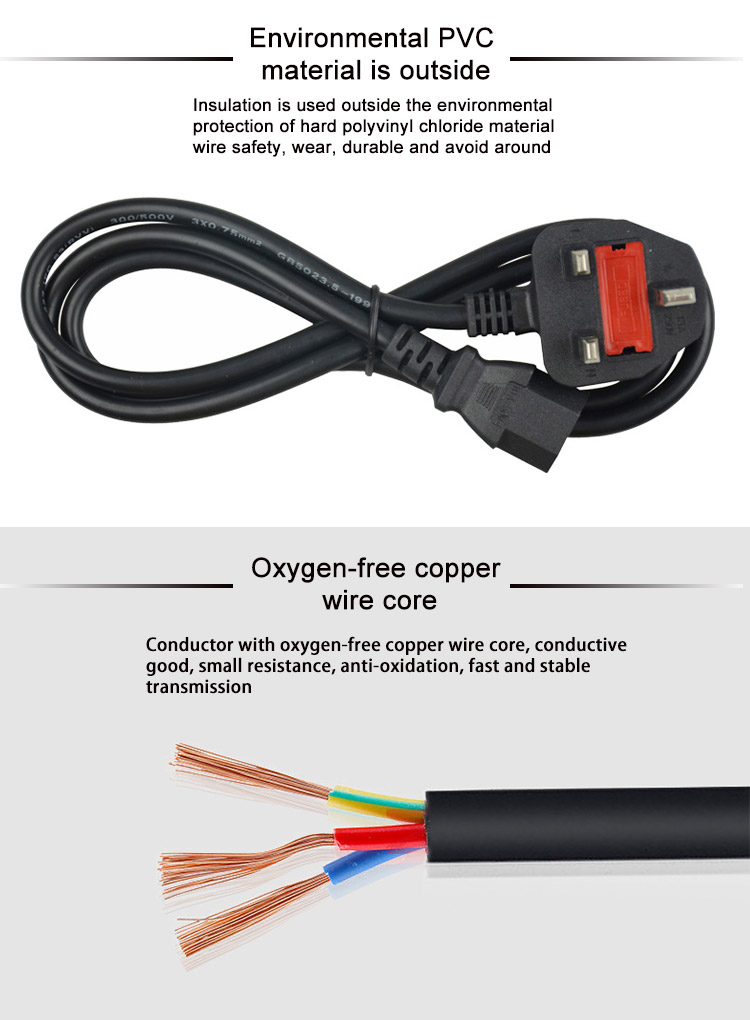 Rohs Certified 6m 8m 3 Pin Ac Power Cord Computer Power Supply Cable