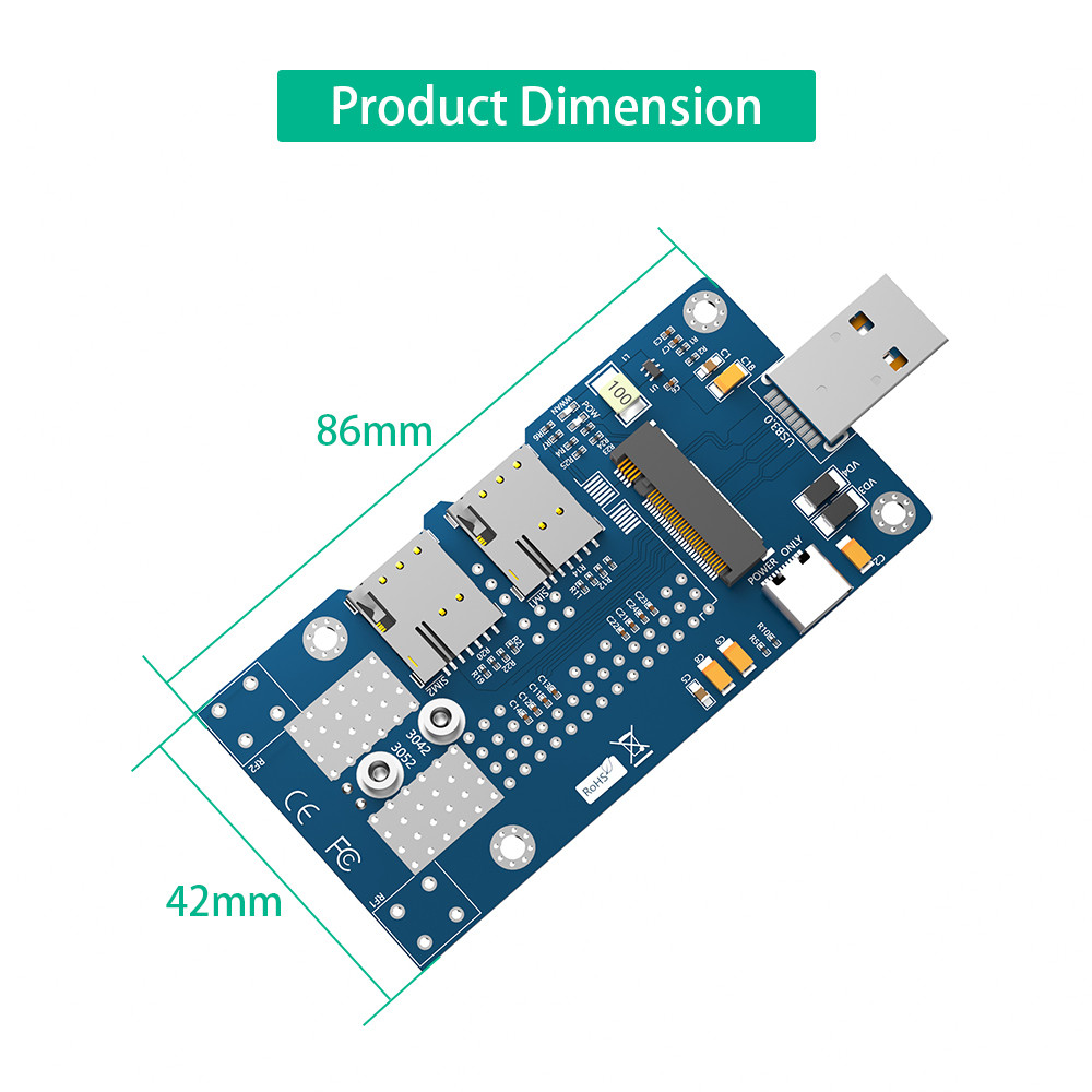 USB 3.0 & Type-C Auxiliary Power To NGFF M.2 B-Key Wireless Adapter Card With 2 NANO SIM Slot For 5G 4G LTE WWAN Modem Module.