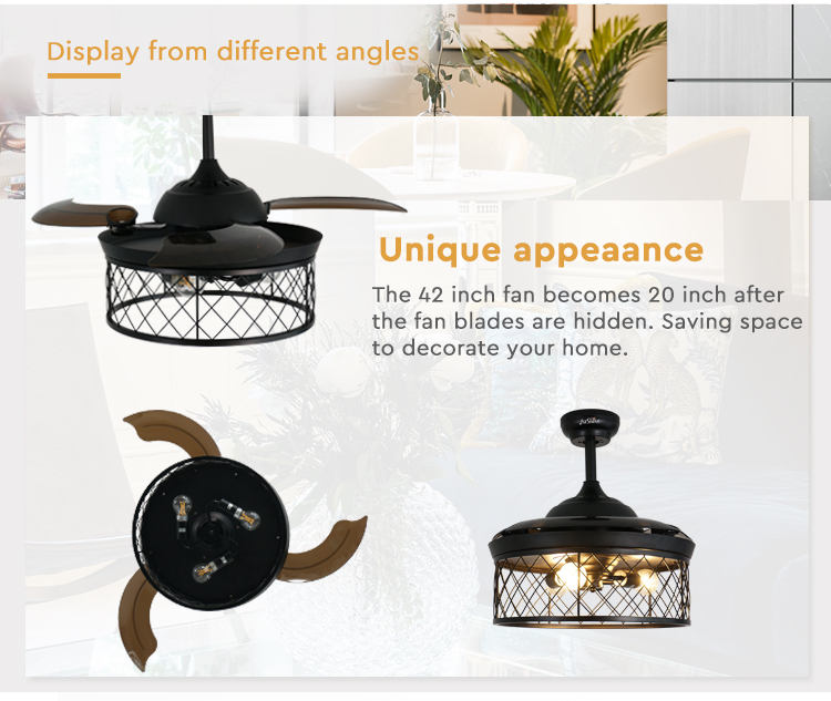 Customized Design 1stshine Ceiling Fan with Hidden Blades and LED Light in Black Color