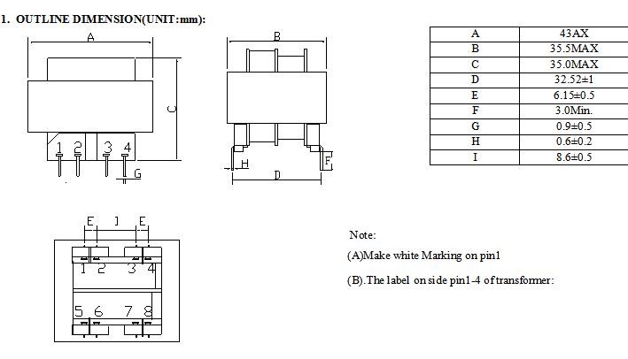Laminated Core Pcb Mounting Center Tapped Transformer , Z11 0.35T Low Voltage Transformer
