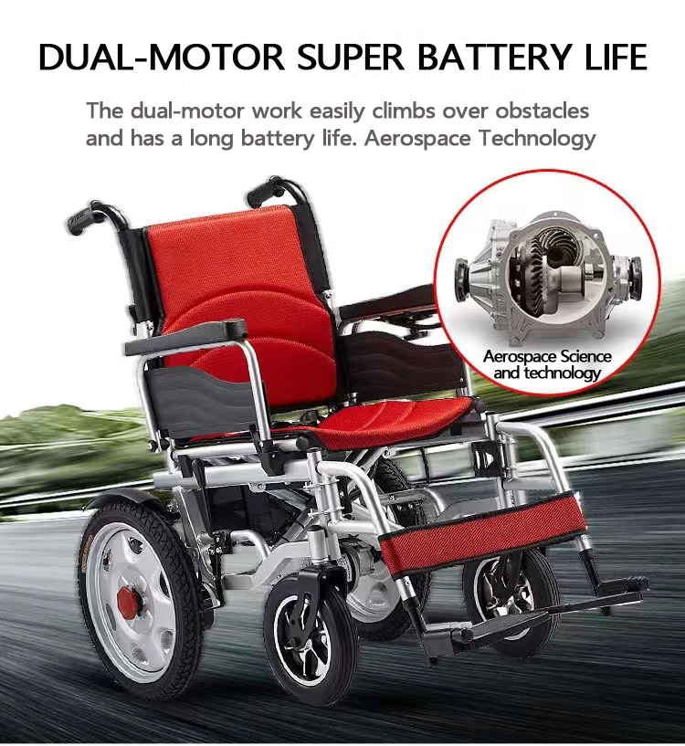 Reinforced Lightweight Foldable Electric Wheelchair Chromed Steel Multi Functional