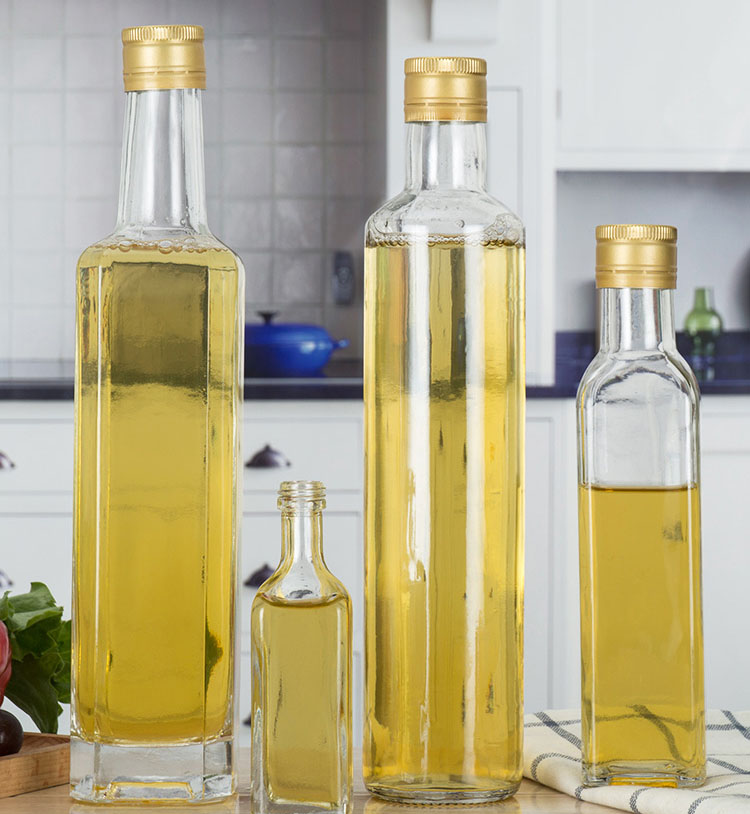 Clear Round Glass Olive Oil Bottle for Cooking Matte Surface Handling 100ml 200ml 300ml