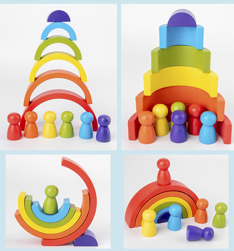 DIY Assembled 11.5cm Wooden Blocks Toys Montessori Block Set Stacked Balance