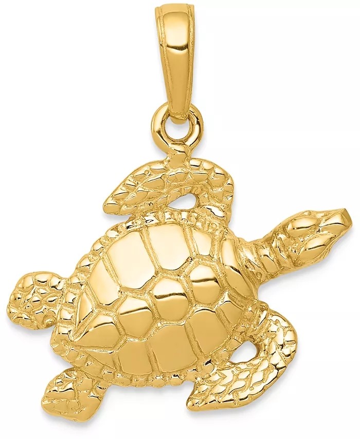 Sea Turtle Bead Charm Pendant Fit Euro Style In 14k Yellow Gold