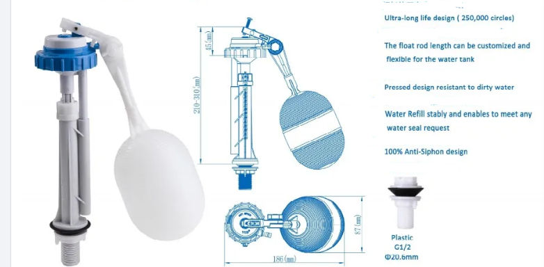 PP Blue-green 2 Step Valve Filling WC Toilet Fill Valve For Educational Institutions
