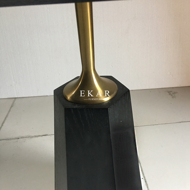European Style Black Stainless Steel Walnut Side Table