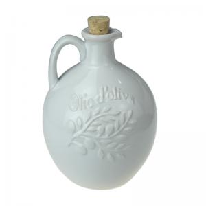 China White glazed olive ceramic oil bottle with cork stopper on sale