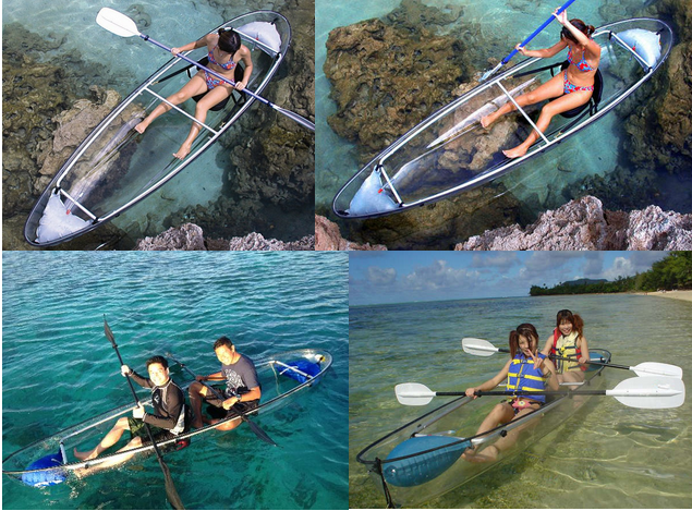 Double Polycarbonate Plastic Crystal Clear Canoe Kayak For Two Person