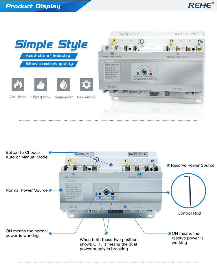 ATSQ2 Series Intelligent MCCB type double power changeover switch 100 amp changeover switch