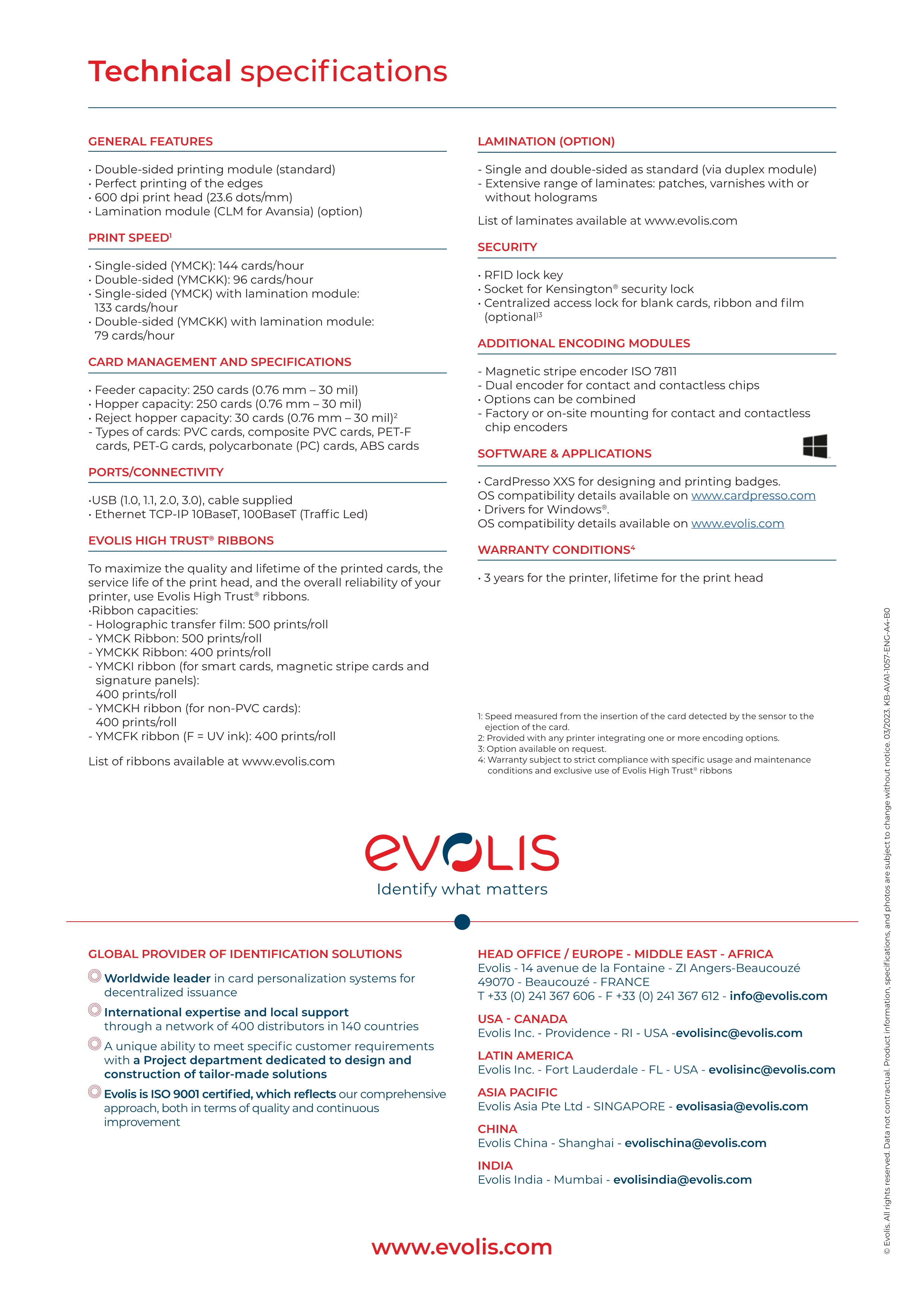 Evolis Avansia Dual-Sided Retransfer ID Printer 600dpi USB Interface Double-sided YMCKK