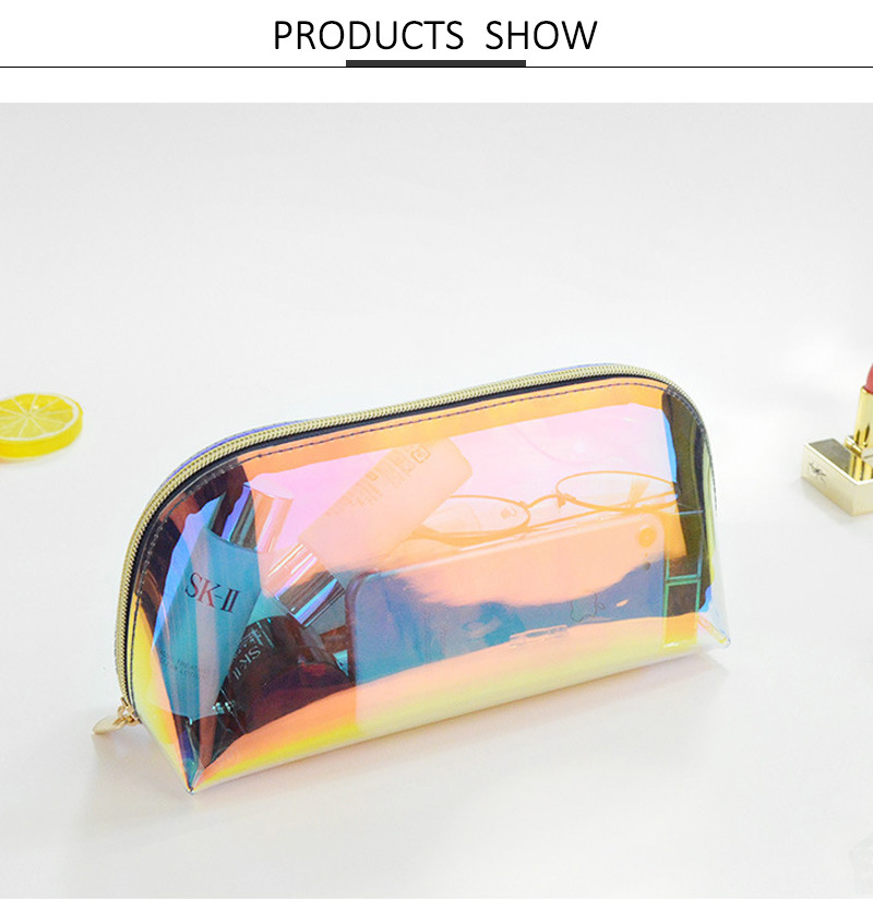 Eco Friendly Transparent Travel Holographic TPU Cosmetic Bag With Zipper