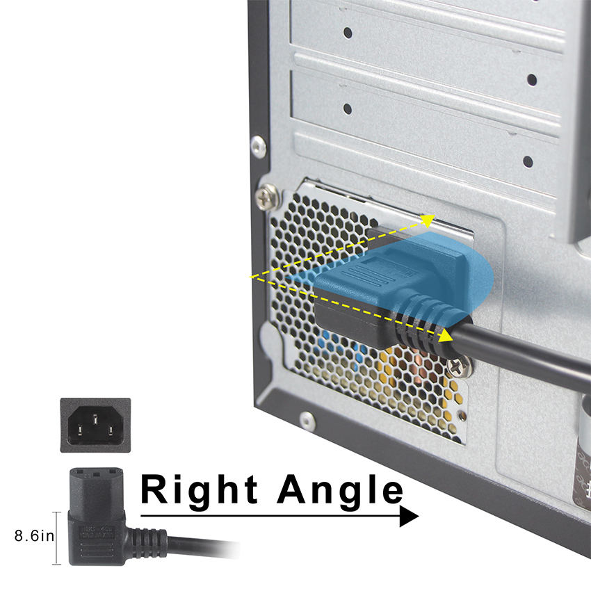 USA 3 Pin Plug to Right Angle IEC C13 Power Cord Cable for Computer 90 Degree C13 Connector