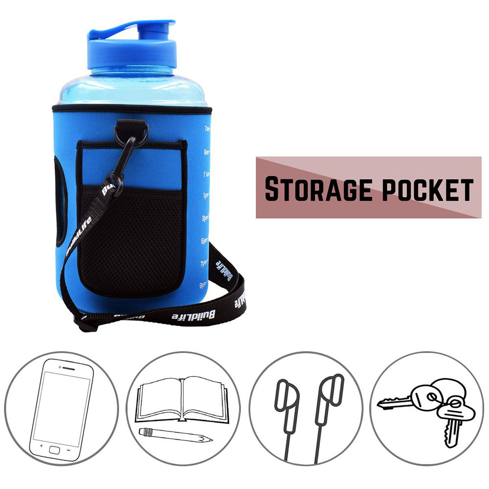 128oz Blue Neoprene Water Bottle Carrier With Adjustable Shoulder
