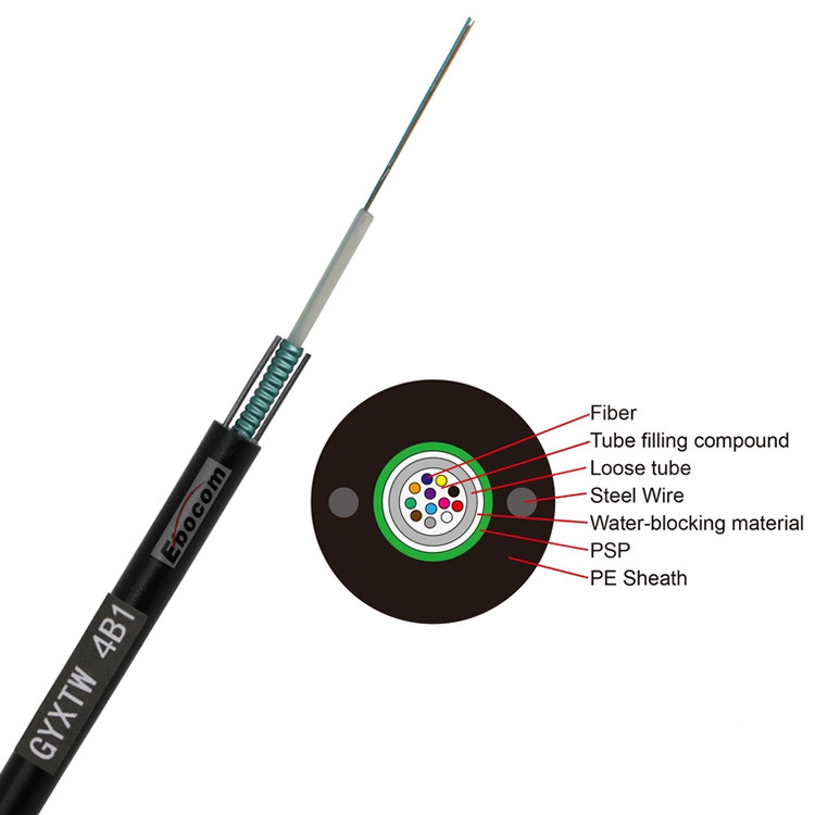 GYXTW Single-mode 2-12 Core Steel Tape Armored Fiber Optic Cable with G652D PE for LAN Communication