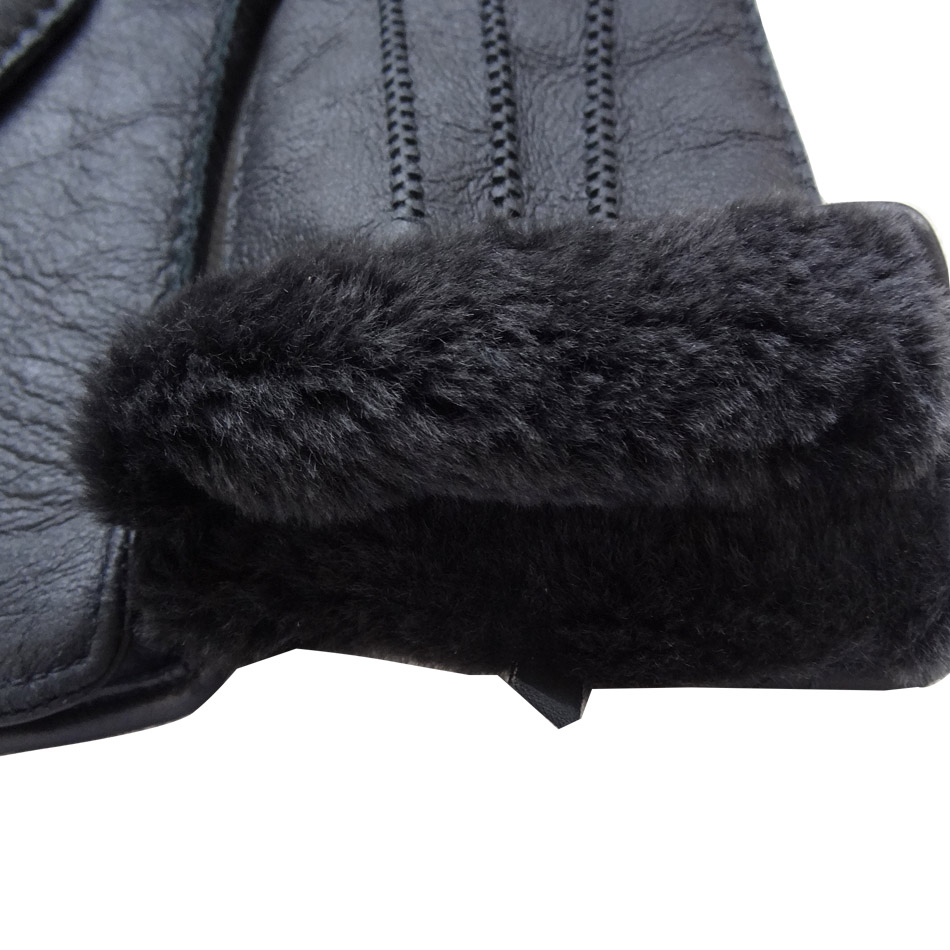 Men Shearling Lamb Fur Winter Gloves Hand Sewing Warm Sheepskin Gloves