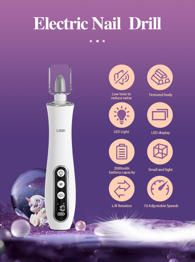 LED Display Electric Nail Polishing Machine Low Noise USB Charging Manicure Pedicure Nail File Set Electric Nail Drill