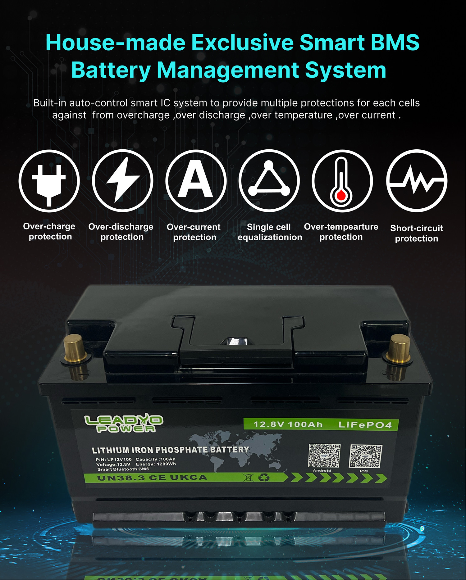 Deep Cycle RV Camper Van LiFePO4 Battery L5 12V 100Ah Camping Car Batteries