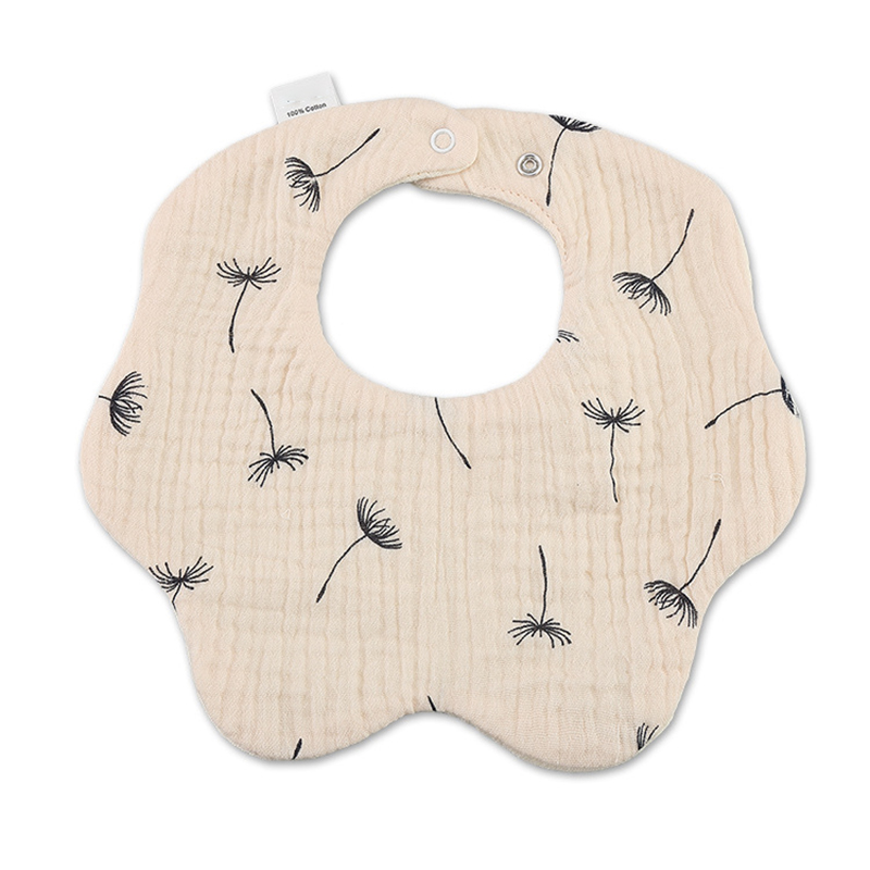 Organic Cotton Flower Shape Printed 6 Layers Muslin Cotton Baby Feeding Bibs Baby Cotton Bibs