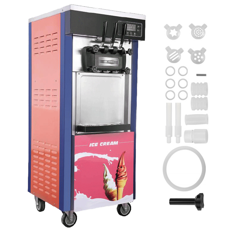 Hotel Soft Serve Ice Cream Maker 22-28L/H Automatic 3 Flavor Commercial Ice Cream Machine for Business Yogurt Cones Hotel