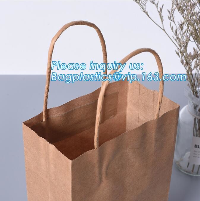Custom Printed Accept Wholesale Stock White Brown Kraft Paper Shopping Bag With Handle No Minimum, carrier handle bags