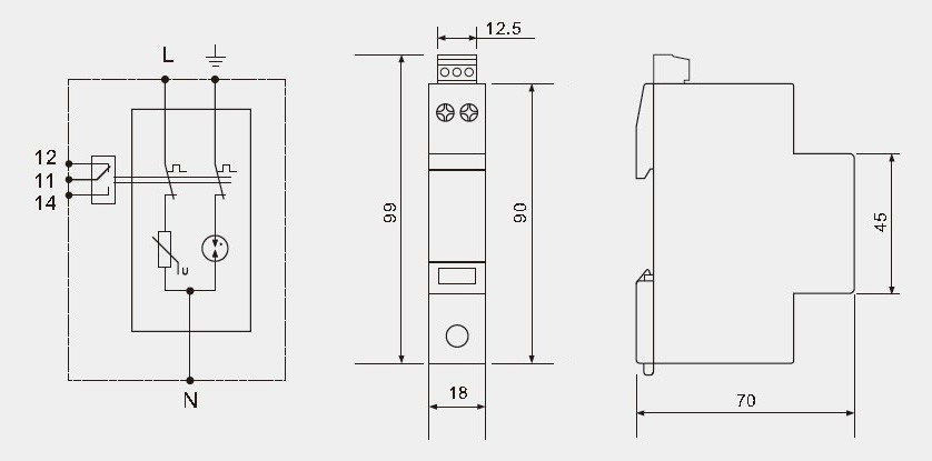 Single Phase Type 2 And Type 3 AC Surge Arrester With Fault Indication Narrow Size