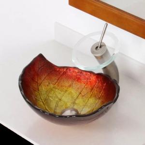 Buy cheap 12mm Classic Bathroom Sink 180mm Leaf Shape Oval Shape Table Top Wash Basin Gold Copper product