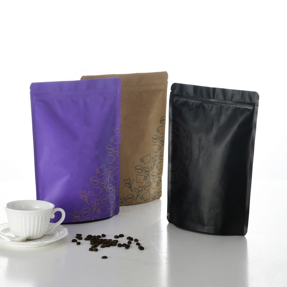Custom Laminated Reusable Stand Up Bag Side Food Packaging Plastic Aluminium Foil Coffee Bag With Valve