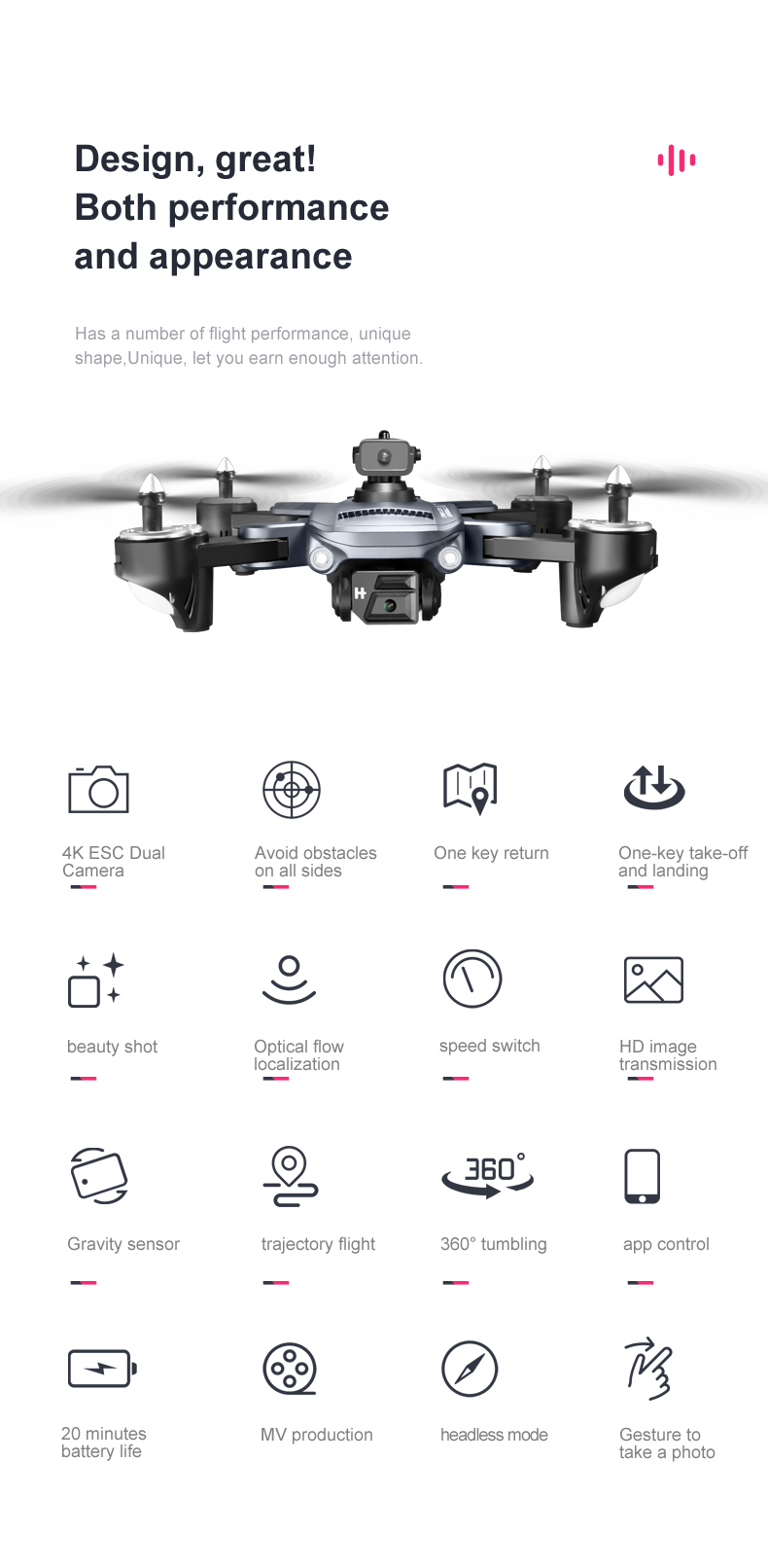 Smart GPS Optical Flow Quadcopter Drone with Obstacle Avoidance and Image Transmission Distance of 200M
