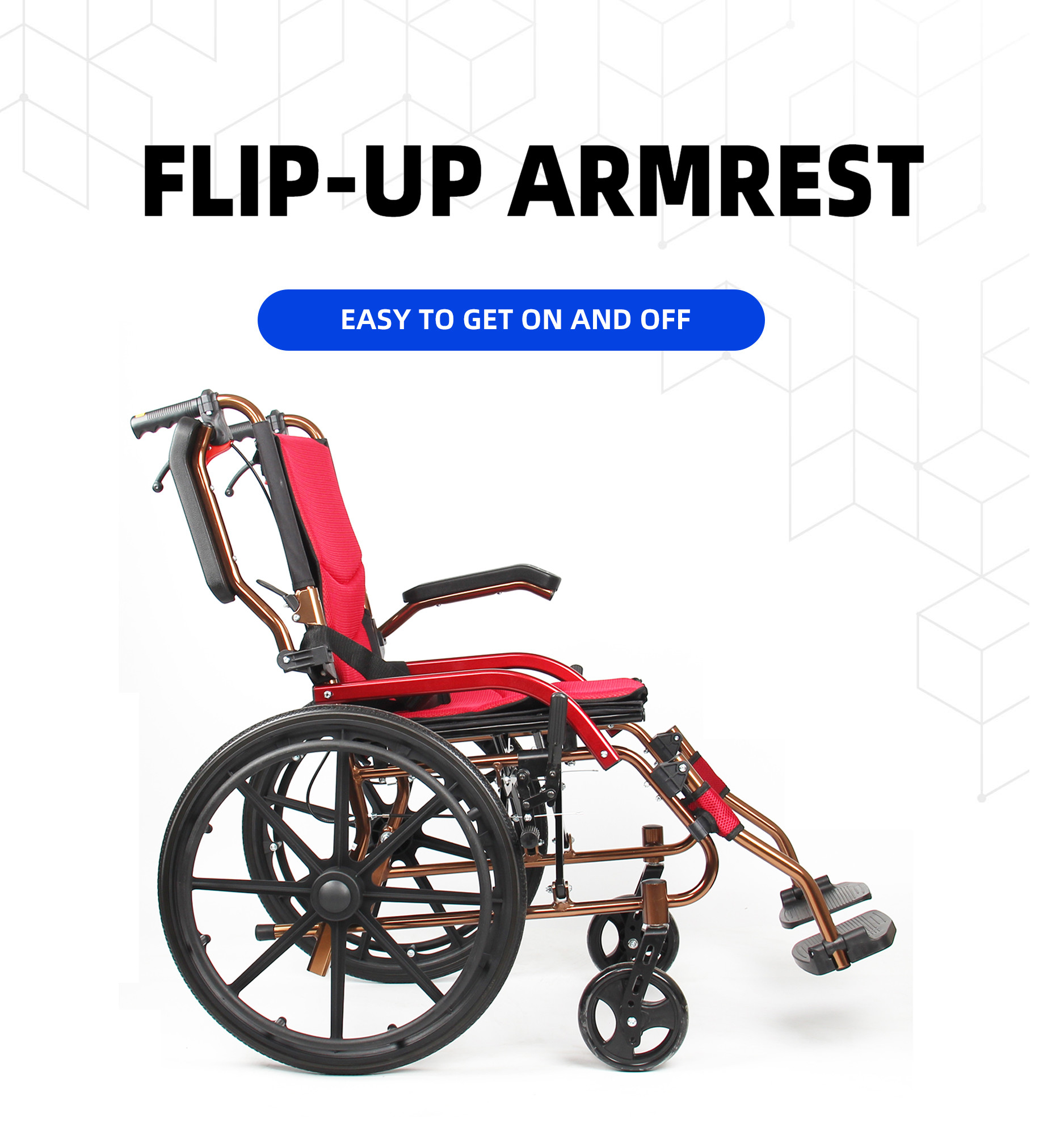 Aluminum High-End Custom Models Lightweight Easy To Carry Foldable Manual Wheelchair With Removable Foam Seat Cushion