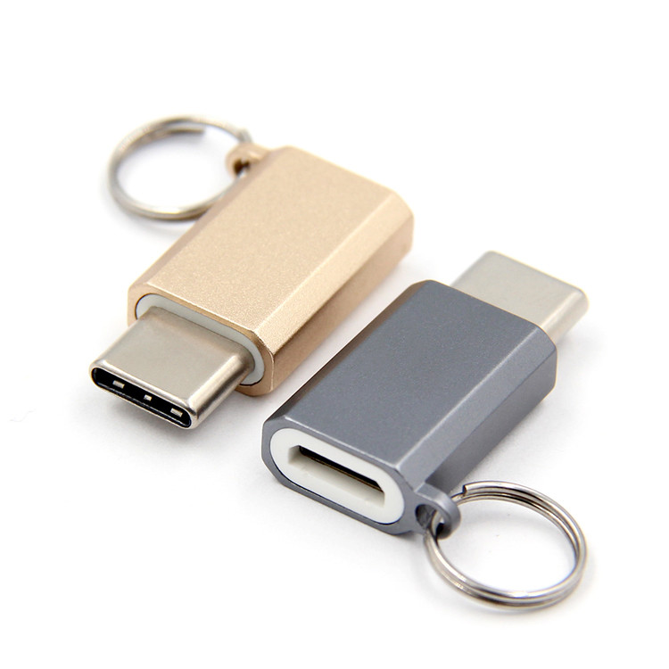 Grey Usb C To Usb Adapter , OCC Laptop Charger Type C Converter With Keychain