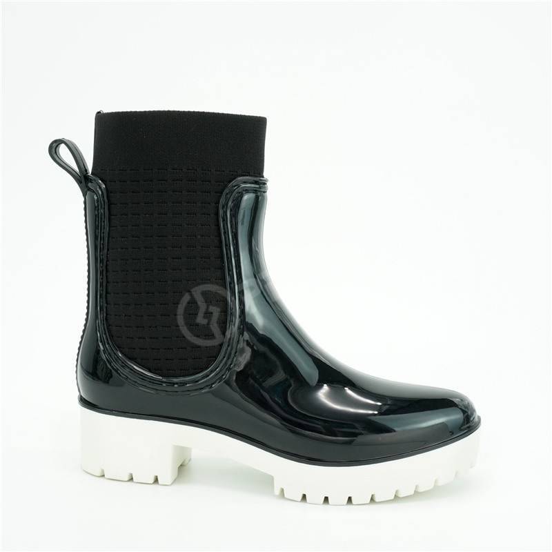 EU 28 Acid Resistant PVC Rain Boots High Heel With Neon elastic