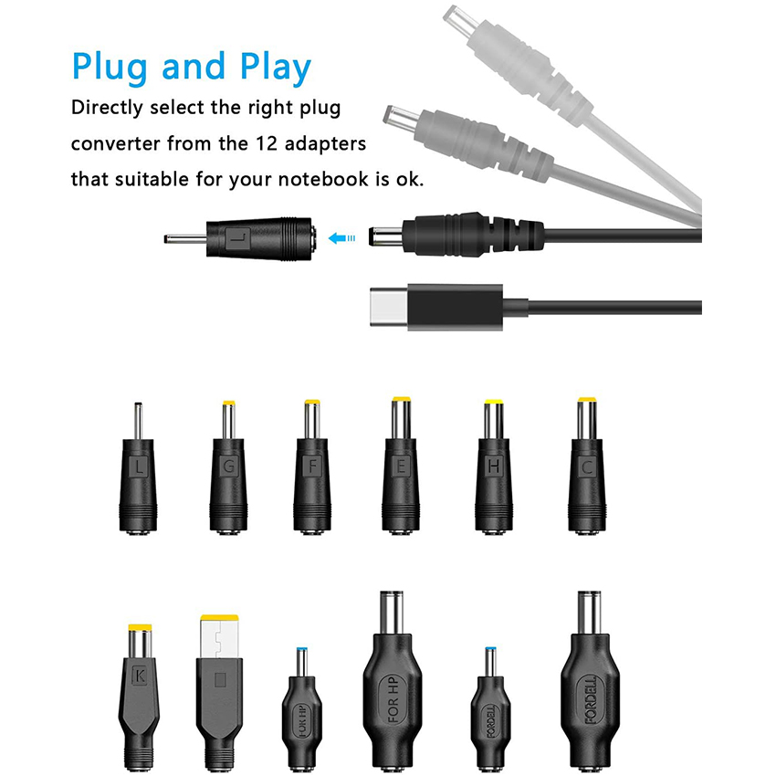 USB-C To DC Step Up Cable Converter For 12V 9 Volt Router Laptop 15V 20V Charger
