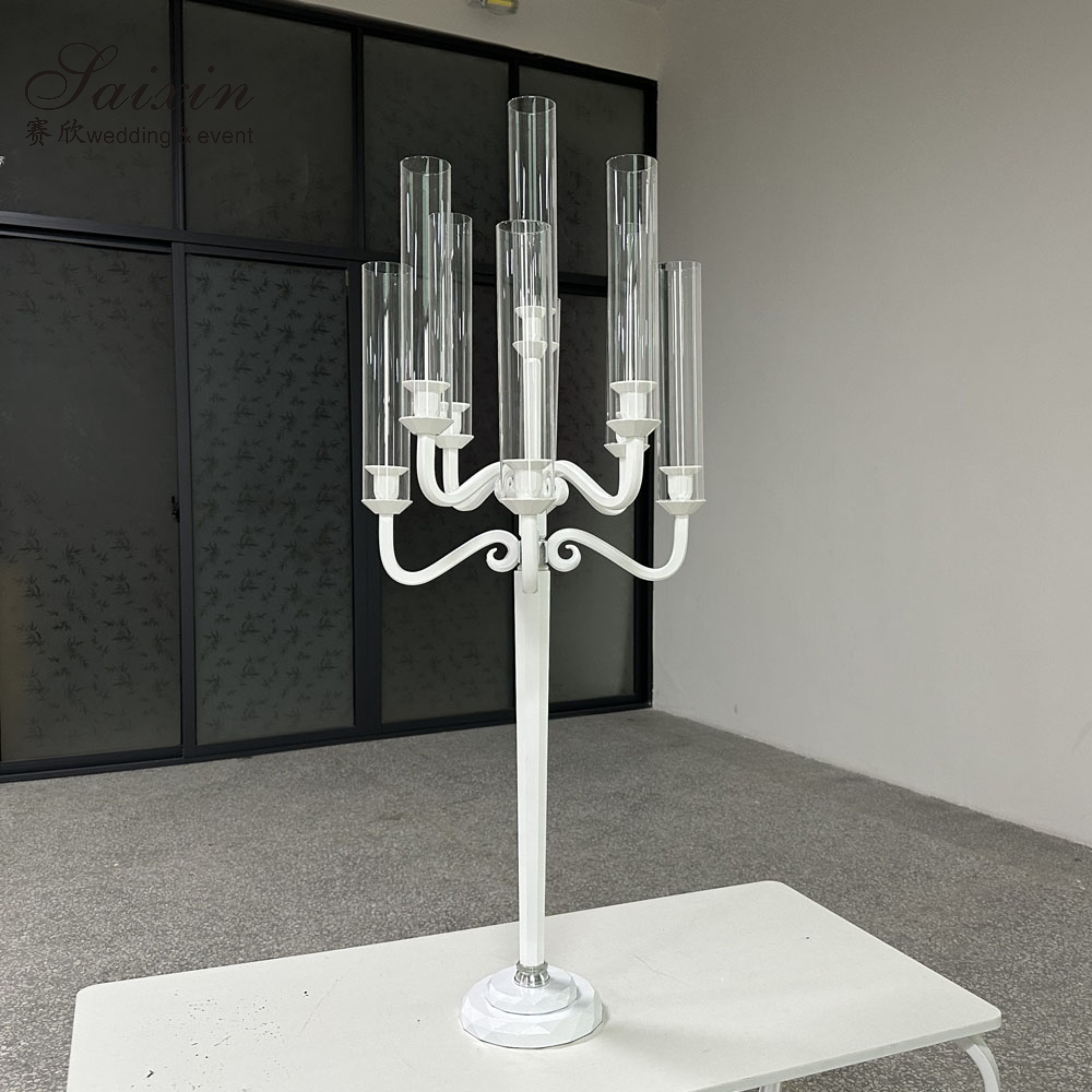 3 Arm 9 Arm Crystal Candelabra Wedding Black Glass Wedding Table 110CM